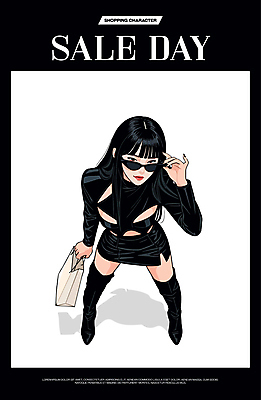 전신 모델 여자 패션 포스터 포즈 일러스트 그림자 한명 들기 성인 쇼핑 선글라스 쇼핑백 세일 검은색 잡기 알림 성인여자한명만 세련 국내일러스트 AI파일 1 안경 컬러 가방 모션 사람 여자한명만 성인여자만 파일형식 벡터