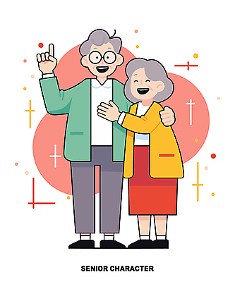 전신 여자 할아버지 노년 남자 행복 할머니 분홍색 일러스트 웃음 두명 손들기 노부부 기쁨 가리킴 노인만 안경낌 어깨에손 일러캐릭터 AI파일 캐릭터 부부 감정 안경 컬러 모션 표정 사람 손짓 성인 성인만 파일형식 벡터