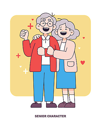 전신 여자 할아버지 노년 남자 행복 할머니 일러스트 서기 웃음 두명 노란색 손들기 노부부 주먹 기쁨 하트 노인만 어깨에손 일러캐릭터 AI파일 모양 캐릭터 부부 감정 컬러 모션 표정 사람 성인 성인만 파일형식 벡터