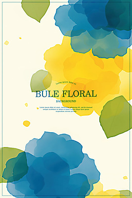 PSD 꽃 백그라운드 잎 일러스트 수채화 사람없음 파란색 노란색 심플 번짐 겹침 국내일러스트 식물 컬러 파일형식 효과