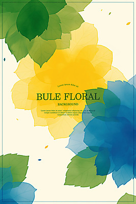 PSD 꽃 백그라운드 잎 일러스트 수채화 사람없음 초록색 파란색 노란색 심플 번짐 겹침 국내일러스트 식물 컬러 파일형식 효과