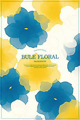 PSD 꽃 백그라운드 일러스트 수채화 사람없음 파란색 노란색 심플 번짐 겹침 국내일러스트 식물 컬러 파일형식 효과