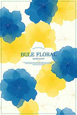 PSD 꽃 백그라운드 일러스트 수채화 사람없음 파란색 노란색 심플 번짐 겹침 국내일러스트 식물 컬러 파일형식 효과
