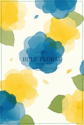 PSD 꽃 백그라운드 잎 일러스트 수채화 사람없음 파란색 노란색 심플 번짐 겹침 국내일러스트 식물 컬러 파일형식 효과