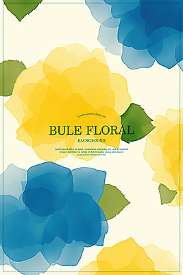 PSD 꽃 백그라운드 잎 일러스트 수채화 사람없음 파란색 노란색 심플 번짐 겹침 국내일러스트 식물 컬러 파일형식 효과