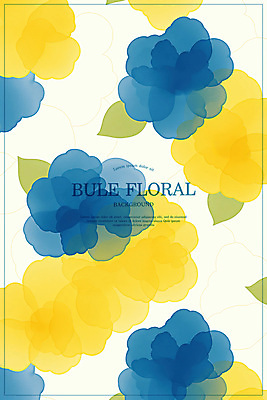 PSD 꽃 백그라운드 잎 일러스트 수채화 사람없음 파란색 노란색 심플 번짐 겹침 국내일러스트 식물 컬러 파일형식 효과