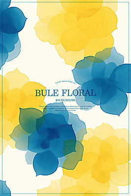 PSD 꽃 백그라운드 일러스트 수채화 사람없음 파란색 노란색 심플 번짐 겹침 국내일러스트 식물 컬러 파일형식 효과