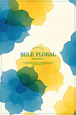 PSD 꽃 백그라운드 일러스트 수채화 사람없음 파란색 노란색 심플 번짐 겹침 국내일러스트 식물 컬러 파일형식 효과