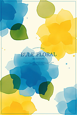 PSD 꽃 백그라운드 잎 일러스트 수채화 사람없음 파란색 노란색 심플 번짐 겹침 국내일러스트 식물 컬러 파일형식 효과