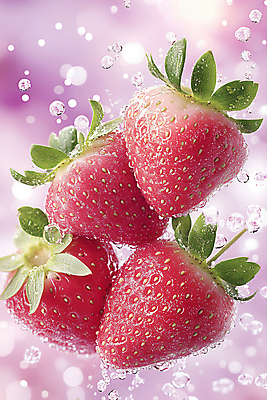 JPG 편집이미지 분홍색 딸기 사람없음 물방울 신선 스플래쉬 편집실사 AI포토 AI콘텐츠 컬러 과일 CG 파일형식