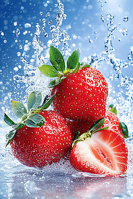 JPG 편집이미지 딸기 단면 사람없음 물방울 신선 액체 스플래쉬 편집실사 AI포토 AI콘텐츠 과일 CG 파일형식