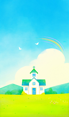 JPG 구름 기독교 십자가 무지개 일러스트 조류 하늘 산 초원 사람없음 연두색 교회 봄풍경 풀 국내일러스트 AI일러스트 AI콘텐츠 자연요소 식물 동물 종교 종교건축 풍경 건물 초록색 봄 파일형식