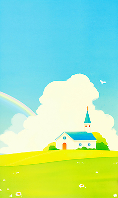 JPG 구름 기독교 십자가 무지개 꽃밭 일러스트 조류 하늘 사람없음 연두색 교회 봄풍경 풀 언덕 국내일러스트 AI일러스트 AI콘텐츠 자연요소 식물 동물 꽃 종교 종교건축 풍경 건물 초록색 봄 파일형식