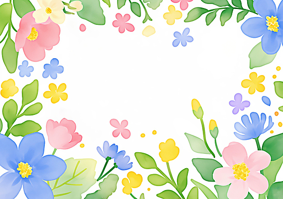 JPG 잎 일러스트 봄꽃 사람없음 컬러풀 꽃프레임 카피스페이스 국내일러스트 AI일러스트 AI콘텐츠 식물 꽃 컬러 프레임 봄 공백 파일형식
