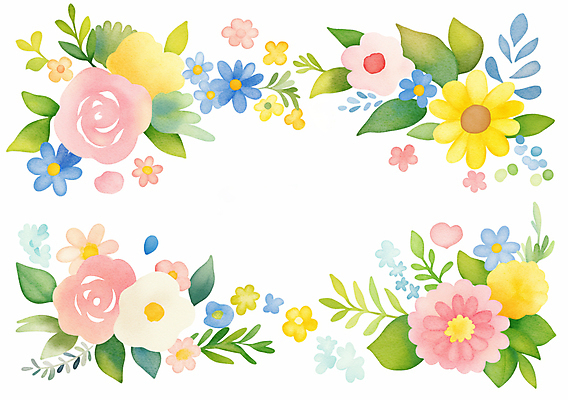 JPG 잎 일러스트 봄꽃 사람없음 컬러풀 꽃프레임 카피스페이스 국내일러스트 AI일러스트 AI콘텐츠 식물 꽃 컬러 프레임 봄 공백 파일형식