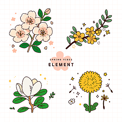 꽃잎 잎 일러스트 사람없음 반짝임 봄 벚꽃 개나리 민들레홀씨 목련 엘리먼트 국내일러스트 AI파일 식물 계절 꽃 모션 민들레 파일형식 벡터