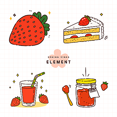 일러스트 잔 빨대 사람없음 빨간색 반짝임 꼬리표 숟가락 봄 용기 딸기주스 딸기잼 딸기케이크 엘리먼트 국내일러스트 AI파일 그릇 식기 계절 컬러 모션 딸기 수저 라벨 케이크 과일주스 잼 파일형식 벡터