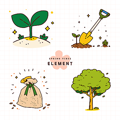 나무 리본 일러스트 씨앗 잔디 사람없음 반짝임 새싹 봄 모종삽 오브젝트 모래주머니 모종 엘리먼트 국내일러스트 AI파일 식물 계절 모션 삽 파일형식 벡터