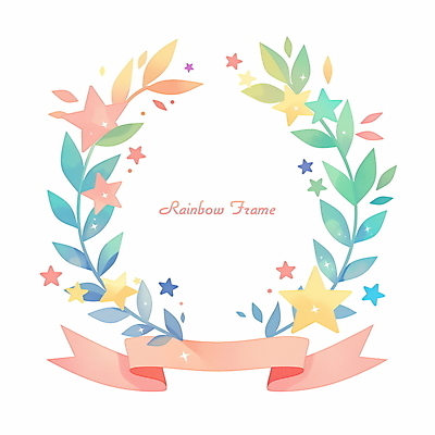 PSD 별 리본 일러스트 사람없음 반짝임 원형프레임 무지개색 월계수 카피스페이스 국내일러스트 자연요소 모션 프레임 컬러풀 공백 원형 파일형식