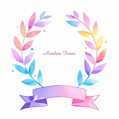 PSD 별 리본 일러스트 사람없음 반짝임 원형프레임 무지개색 월계수 카피스페이스 국내일러스트 자연요소 모션 프레임 컬러풀 공백 원형 파일형식