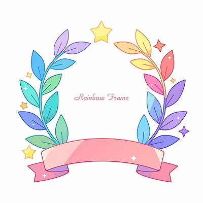PSD 리본 일러스트 사람없음 반짝임 원형프레임 무지개색 월계수 카피스페이스 국내일러스트 모션 프레임 컬러풀 공백 원형 파일형식