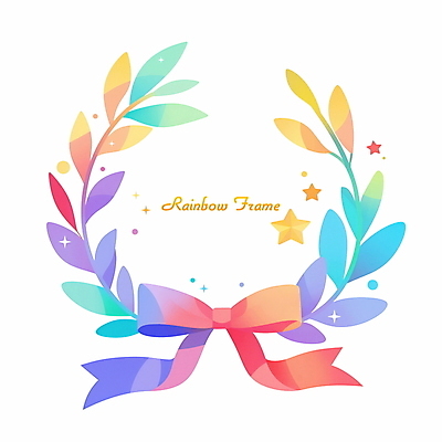 PSD 리본 일러스트 사람없음 반짝임 원형프레임 무지개색 월계수 카피스페이스 국내일러스트 모션 프레임 컬러풀 공백 원형 파일형식