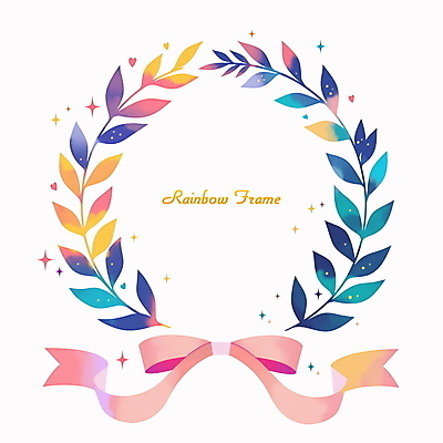 PSD 리본 일러스트 사람없음 반짝임 원형프레임 무지개색 월계수 카피스페이스 국내일러스트 모션 프레임 컬러풀 공백 원형 파일형식