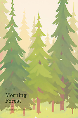 PSD 나무 구름 일러스트 자연 아침 사람없음 초록색 햇빛 평화 숲 편안함 몽환 국내일러스트 주간 자연요소 식물 컬러 컨셉 태양 감각 생태계 파일형식