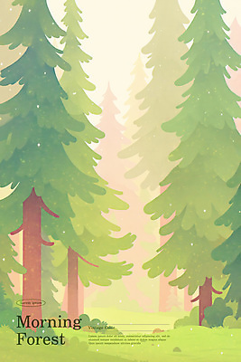 PSD 나무 구름 일러스트 자연 아침 사람없음 초록색 햇빛 평화 숲 편안함 몽환 국내일러스트 주간 자연요소 식물 컬러 컨셉 태양 감각 생태계 파일형식