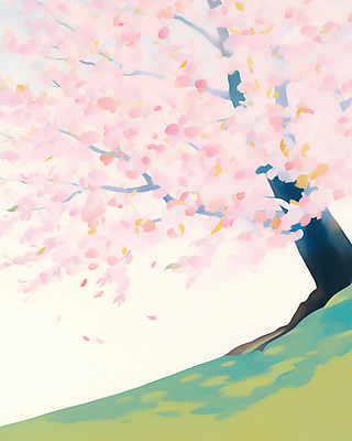 JPG 꽃잎 분홍색 일러스트 그림자 사람없음 봄풍경 벚나무 감성 국내일러스트 AI일러스트 AI콘텐츠 나무 꽃 컬러 컨셉 풍경 봄 벚꽃 파일형식