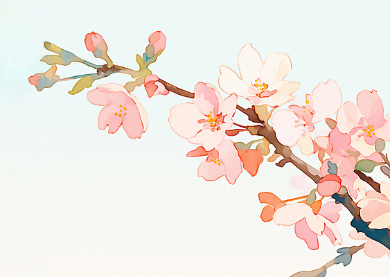 JPG 분홍색 일러스트 사람없음 봄풍경 벚꽃 나뭇가지 꽃봉오리 감성 국내일러스트 AI일러스트 AI콘텐츠 나무 꽃 컬러 컨셉 풍경 봄 파일형식