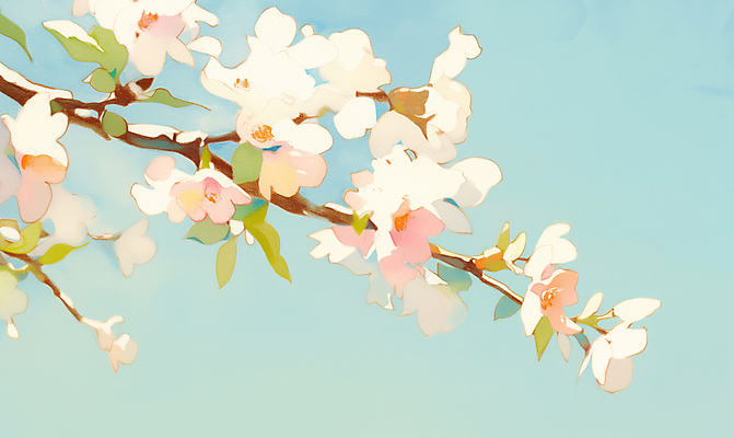 JPG 분홍색 일러스트 하늘 나뭇잎 사람없음 봄풍경 벚꽃 나뭇가지 감성 국내일러스트 AI일러스트 AI콘텐츠 나무 꽃 컬러 컨셉 잎 풍경 봄 파일형식