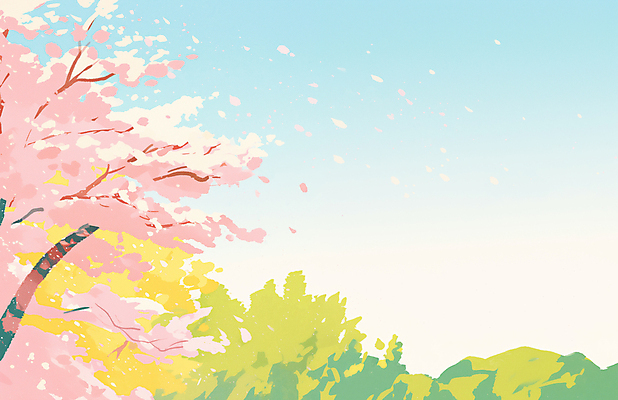 JPG 꽃잎 분홍색 일러스트 하늘 사람없음 봄풍경 벚나무 감성 흩날리기 국내일러스트 AI일러스트 AI콘텐츠 나무 꽃 컬러 컨셉 모션 풍경 봄 벚꽃 파일형식