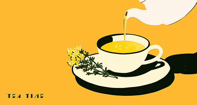 PSD 일러스트 그림자 사람없음 노란색 풀 붓기 찻잔 다도 찻주전자 컵받침 판화 허브차 국내일러스트 식물 컬러 모션 주전자 잔 미술 차_음료 예절 받침대 파일형식