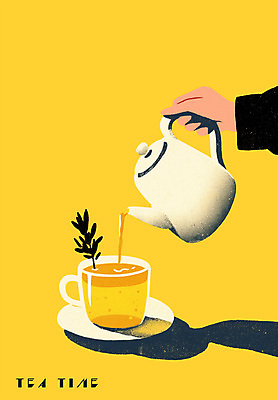 PSD 손 일러스트 그림자 들기 신체부위 노란색 풀 붓기 찻잔 다도 찻주전자 컵받침 판화 허브차 국내일러스트 식물 컬러 모션 주전자 잔 미술 사람 차_음료 예절 받침대 파일형식