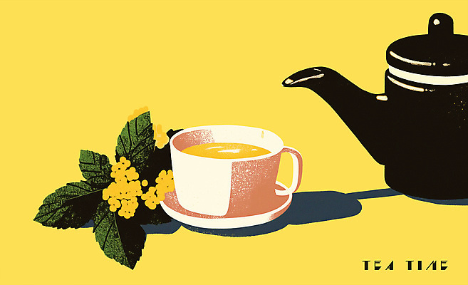 PSD 일러스트 그림자 사람없음 노란색 풀 찻잔 다도 찻주전자 컵받침 판화 허브차 국내일러스트 식물 컬러 주전자 잔 미술 차_음료 예절 받침대 파일형식