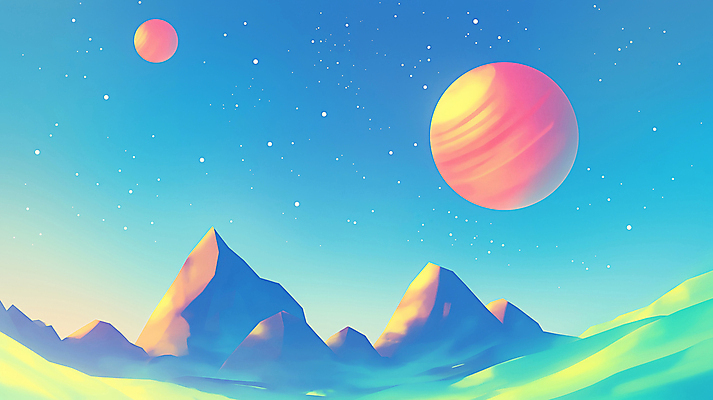 JPG 일러스트 자연 하늘 산 풍경 사람없음 파란색 행성 상상력 초현실주의 국내일러스트 AI일러스트 AI콘텐츠 컬러 우주 생태계 파일형식