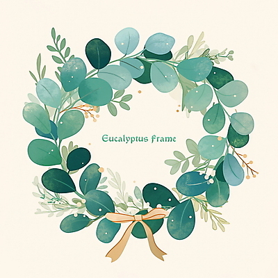 PSD 리본 일러스트 나뭇잎 프레임 사람없음 초록색 리스장식 유칼립투스 국내일러스트 식물 컬러 잎 장식 파일형식