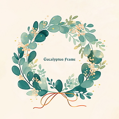 PSD 열매 리본 일러스트 나뭇잎 프레임 사람없음 초록색 리스장식 유칼립투스 국내일러스트 식물 컬러 잎 장식 파일형식