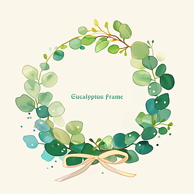 PSD 리본 일러스트 나뭇잎 프레임 사람없음 초록색 리스장식 유칼립투스 국내일러스트 식물 컬러 잎 장식 파일형식