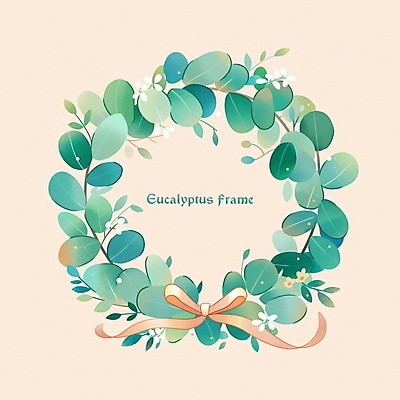 PSD 꽃 리본 일러스트 나뭇잎 프레임 사람없음 초록색 리스장식 유칼립투스 국내일러스트 식물 컬러 잎 장식 파일형식