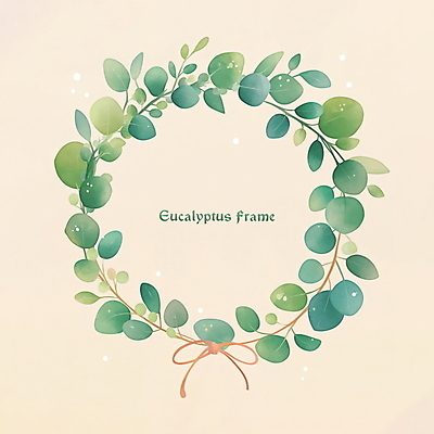PSD 리본 일러스트 나뭇잎 프레임 사람없음 초록색 리스장식 유칼립투스 국내일러스트 식물 컬러 잎 장식 파일형식