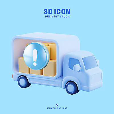 PSD 아이콘 하늘색 사람없음 3D아이콘 3D 운송업 느낌표 배송 택배상자 탑차 편집3D 기호 산업 파란색 상자 트럭 디지털합성 택배 파일형식
