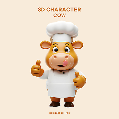 PSD 편집이미지 3D캐릭터 요리사모자 사람없음 3D 요리사 앞치마 소 메롱 따봉 소캐릭터 베이지색 편집3D 직업 캐릭터 모자_잡화 컬러 동물캐릭터 포유류 모션 최고 디지털합성 파일형식