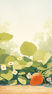 JPG 꽃 잎 일러스트 자연 딸기 수채화 사람없음 연두색 딸기밭 국내일러스트 AI일러스트 AI콘텐츠 식물 밭 과일 초록색 생태계 파일형식