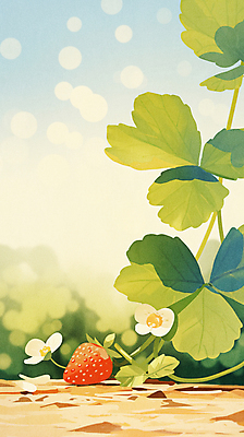 JPG 꽃 잎 일러스트 자연 딸기 수채화 사람없음 연두색 보케 딸기밭 국내일러스트 AI일러스트 AI콘텐츠 식물 밭 과일 초록색 생태계 파일형식