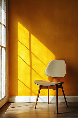 JPG 편집이미지 벽 의자 창문 그림자 사람없음 햇빛 노란색 질감 편집실사 AI포토 AI콘텐츠 컬러 가구 태양 CG 파일형식