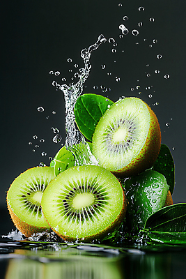 JPG 무료이미지 편집이미지 잎 단면 키위 사람없음 초록색 물 빛 반사 물방울 신선 편집실사 AI포토 AI콘텐츠 자연요소 식물 컬러 과일 CG 파일형식