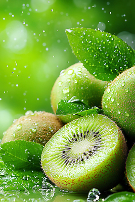 JPG 무료이미지 편집이미지 잎 단면 키위 사람없음 초록색 물 빛 물방울 신선 보케 편집실사 AI포토 AI콘텐츠 자연요소 식물 컬러 과일 CG 파일형식