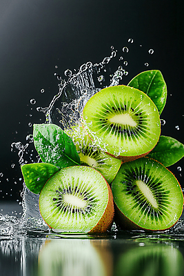 JPG 편집이미지 잎 단면 키위 사람없음 초록색 물 빛 물방울 신선 편집실사 AI포토 AI콘텐츠 자연요소 식물 컬러 과일 CG 파일형식